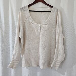 Free People Wool Blend Pull Over Knit Sweater in Tan & Cream Women’s Size XS